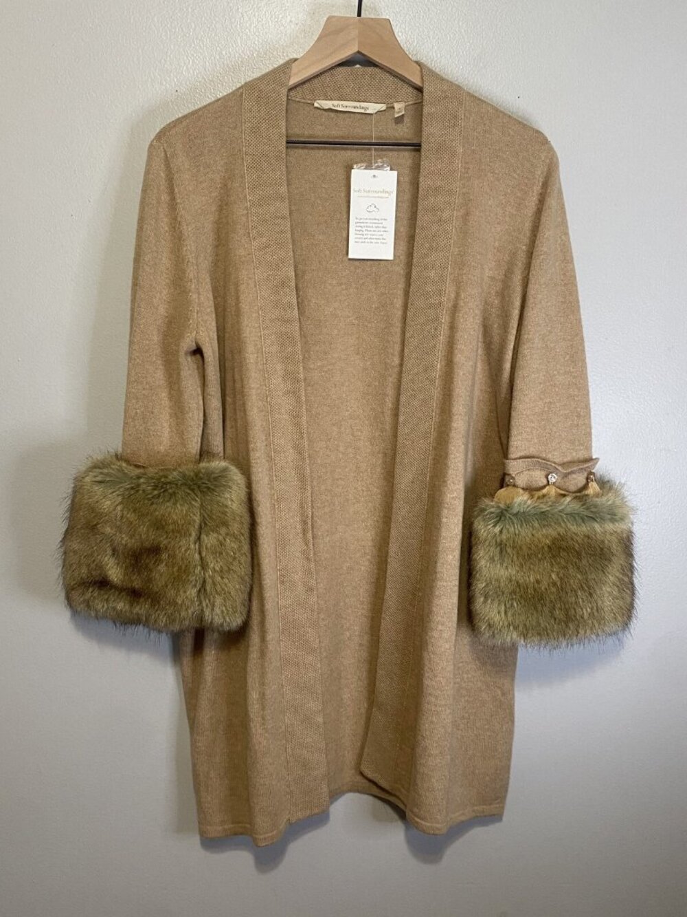 SOFT SURROUNDINGS NWT~ Wool Cashmere Removeable Faux Fur Cuff Sweater~Size Small